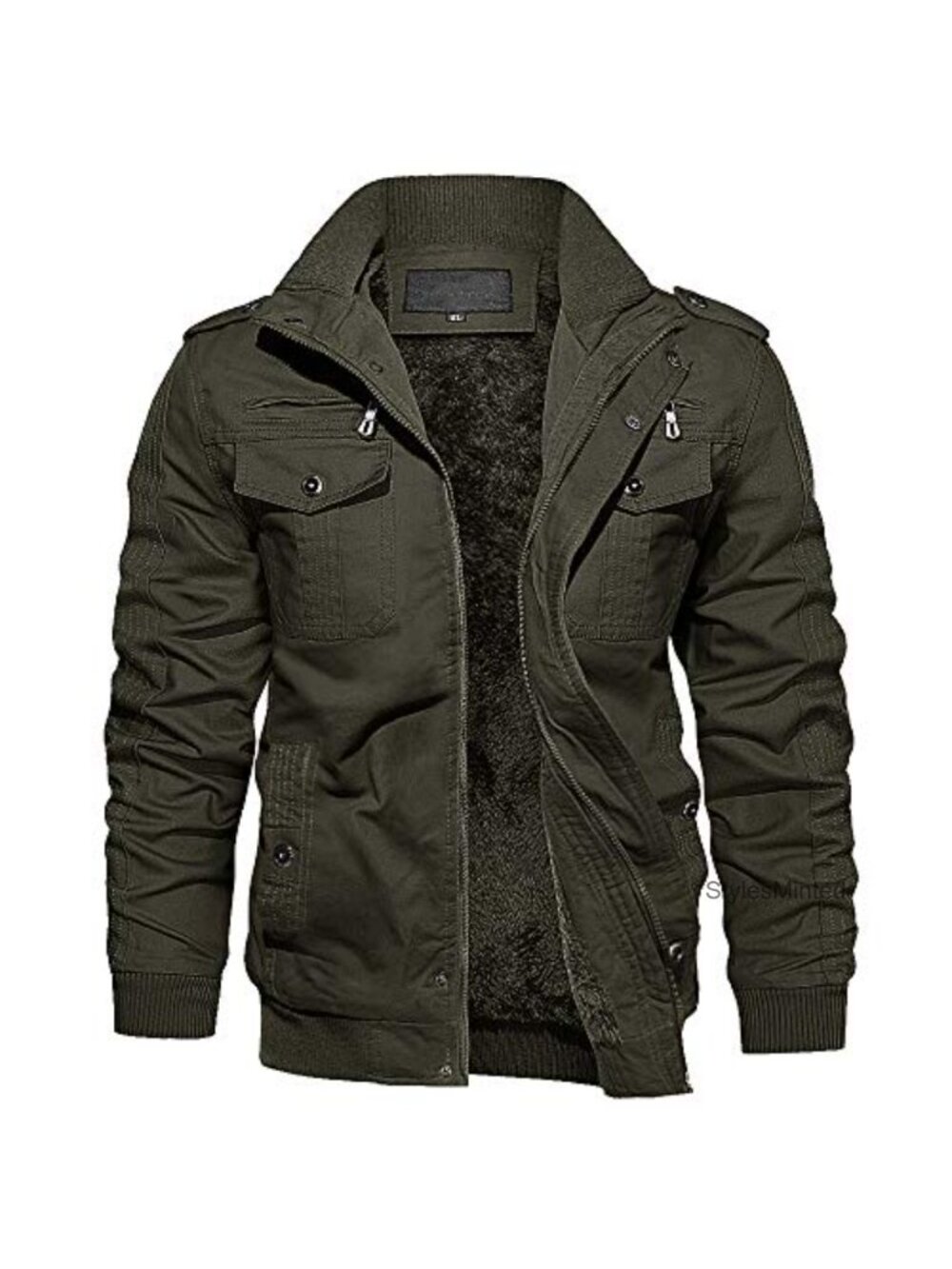 Mens Winter Fleece Lined Jacket Multi Pocket Military Coat
